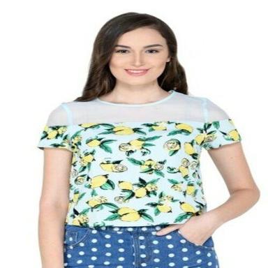 Casual Wear Regular Fit Short Sleeves Breathable Printed Readymade Ladies Tops