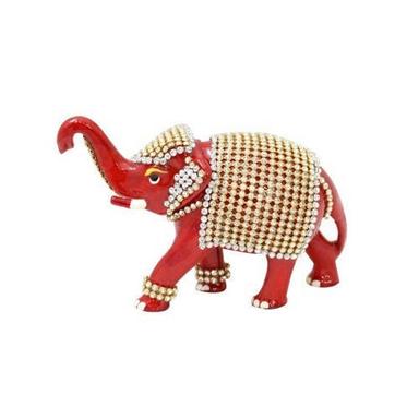 Silver Red Metal Elephant Handicrafts Perfect For Home Decoration