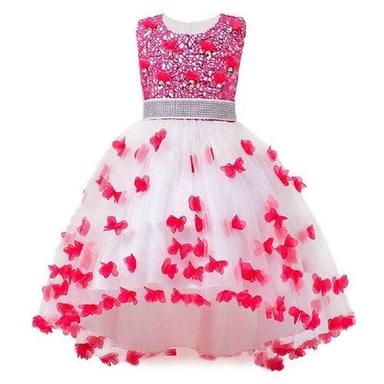 Silk Pink Color Sleeveless Baby Girls Knee Length Festive/Wedding Dress For Casual Wear