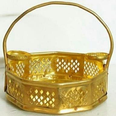 Washable Traditional Handcrafted Golden Shade Beautiful Brass Flower Hexagonal Basket