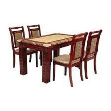Handmade Natural Grain Finished Wood Material Express Marble Five Seater Dining Table Set 