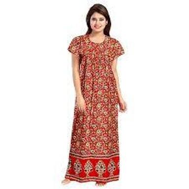 Winter Red Cotton Full Length Printed Women'S Nightwear Nighty/Night Gowns