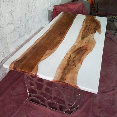 Wood Brown And White Color 6 Seater Epoxy Designer Fancy Table For Living Room 