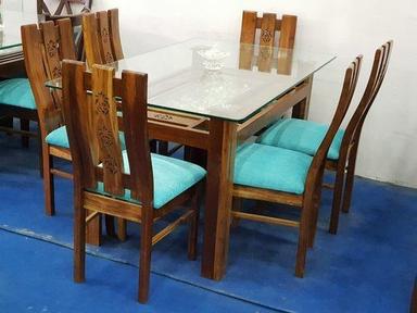 Handmade Easy To Clean Eco Friendly Termite Resistance Brown Wooden Six Chair Dining Table Set