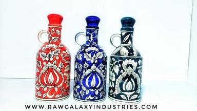 Blue Ceramics Mughal Painting Oil Bottle For Kitchen And Hotel Use