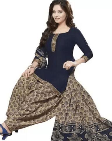 Blue And Skin Colour Attractive Fashionable Pure Soft Cotton Printed Semi-Stitched Salwar Suit 