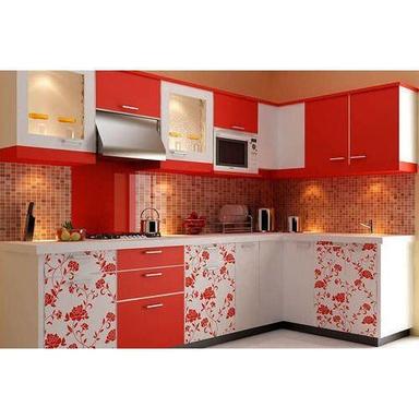 Termite Resistance Designer Red And White Modular Kitchen Cabinets No Assembly Required