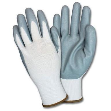 White+Grey 9 Inch Industrial Chemical Resistant Nylon Safety Hand Glove, White/Grey