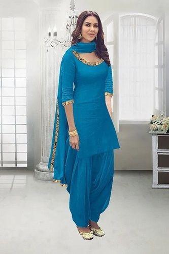 Indian Comfortable Plain Blue Colour Round Neck Cotton Salwar Suit For Ladies
