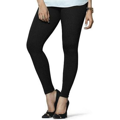 Machine Washable And Perfect For Everyday Wear Black Full Length Pure Cotton Plain Leggings For Ladies