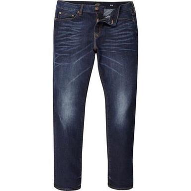 Washable Navy Blue Color Shaded Ankle Length Breathable And Stretchable Mens Jeans