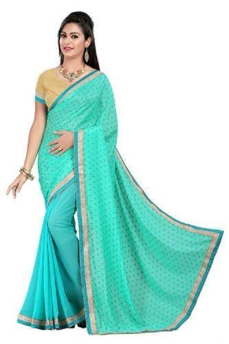 Summer Net Fabric Cotton Silk Other Indian Style Plain Pattern For All Season Party Wear Sky Blue Color Saree