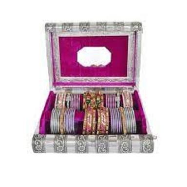 Portable Handle Elegant Look Rectangular Termite Resistance Sliver Printed Wooden Bangle Box