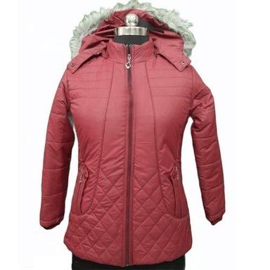 Brown Women Full Sleeve Warm Plain Maroon Zipper Faux Leather Winter Jacket 
