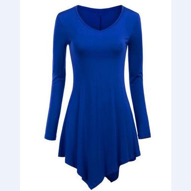 Satin Plain Dark Blue Full Sleeve Round Neck Cotton Chuditar Tops For Women Breathable