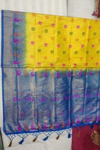 Cotton Yellow Casual Wear Printe Comfartable Use Art Silk Sarees For Ladies 