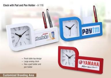 Available In Different Colors Table Top Design Large Analog Clock With Pad And Pen Holder