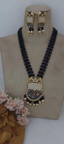 Artificial Handicraft Ethnic Crystal Shine Multistrand Black Beads Ethnic Kundan Necklace Set for Woman