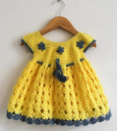 Handmade Crochet Yellow Frock With Contract Border Age Group: 1 Year