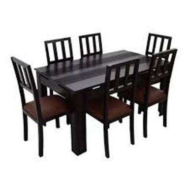 Standard Height Six Seater Dark Brown Rectangular Dining Table Set Made Of Teak Wood  Indoor Furniture
