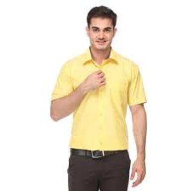 Breathable Men'S Half Sleeves Plain Made With Cotton Fabric Yellow Color Formal Shirt