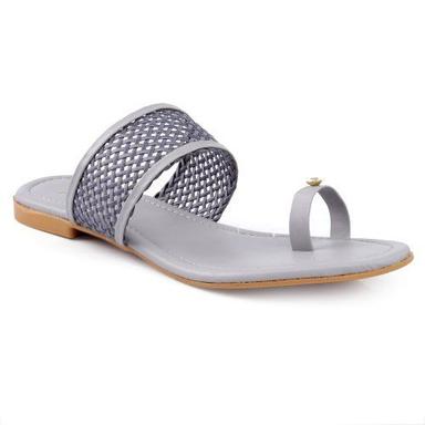 Leather Ladies Light Weight Comfortable Regular Wear Fancy Grey Flat Sandals