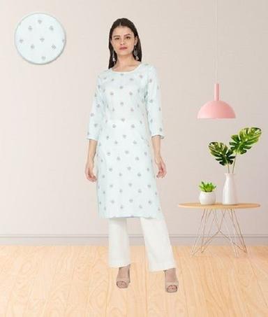 Woman 3/4 Sleeves Skin Friendly Breathable Printed Party Wear Cotton Blue Kurti Decoration Material: Paint
