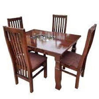 Rectangle Termite Resistance And Long Durable Stylish Brown Four Seater Wooden Dining Table Set