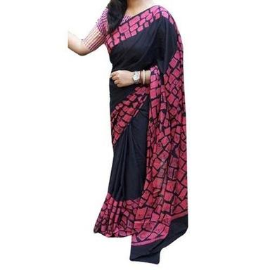 Printed Pink Black Casual Wear Pure Soft Cotton Saree For Ladies