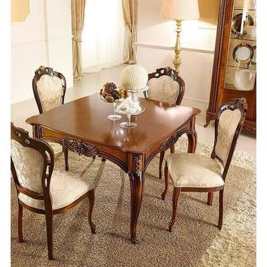 Brown Color Strong And Easy To Clean Smooth Finishing Teakwood 4 Seater Wooden Dining Table Set