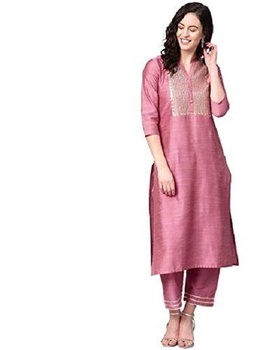 Silk Comfortable To Wear Cotton Fabric Ladies Pink Color Suit Paints 