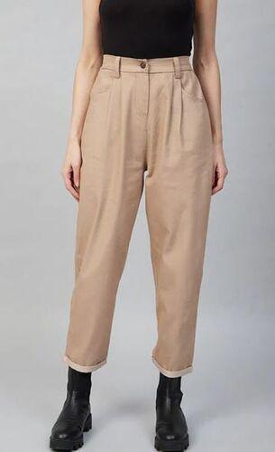 Dry Cleaning Brown Color Comfortable Regular Fit Casual Look And Soft Fabric Ladies Pants