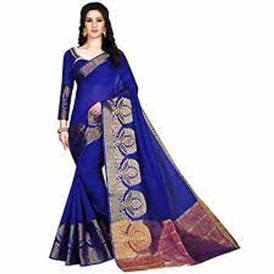 Party Wear Women'S Blue Color Made With Pure Cotton Fabric Printed Sarees With Blouse