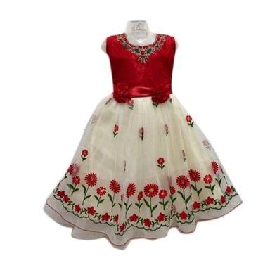Beautiful Stylish Breathable Designer Wear Modern And Trendy Party Wear Red White Baby Girl Fancy Frock Age Group: 3-4Years