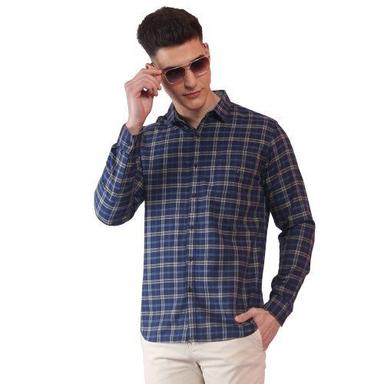 Blue Men'S Pure Cotton Comfortable Fabric Superior Quality Casual Check Shirt