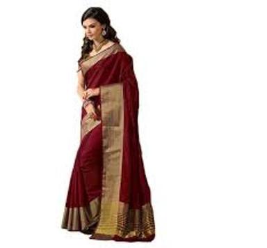 Red Beautiful Zari Work Pure Traditional Classy Look Best Quality Cotton Saree
