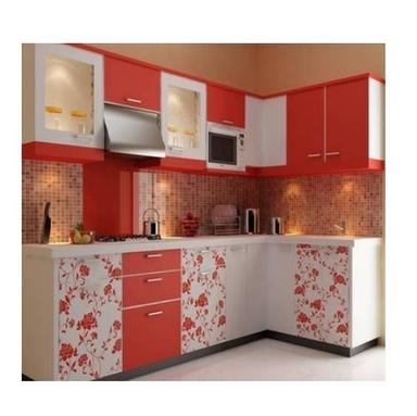 Stylish Designer Printed Spacious Termite Resistant Red White Modular Kitchen Cabinet Carpenter Assembly