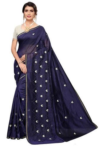 Navy Blue Georgette Saree With Blouse Piece (5.50Mtr)