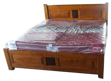 Handmade High Storage Sleek Design Termite Resistance Long Durable Brown Wooden Double Bed