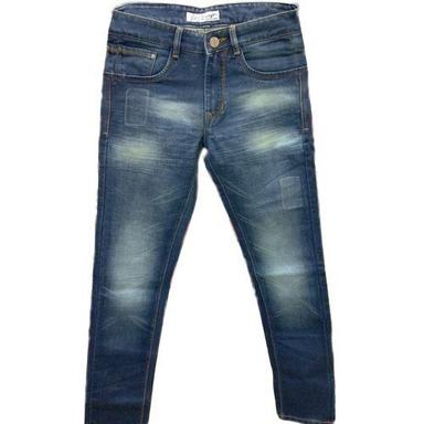 Regular Men Comfortable Lightweight Breathable Stretchable Plain Blue Denim Jeans 