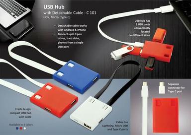 Available In Different Of Colors C101 Usb Hub With Detachable Cable (Ios, Micro, Type C) And 3 Usb Ports