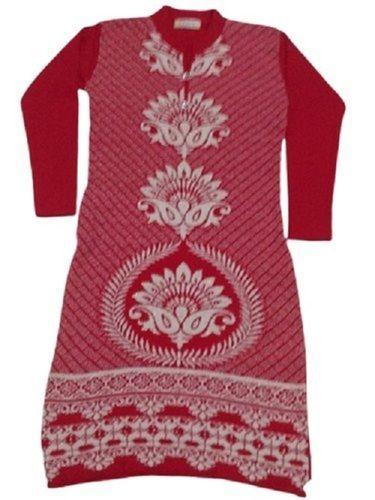 Cool Pass Quick Drying And Anti Wrinkle Straight Ladies Woolen Red Kurti