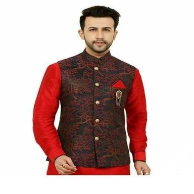 Dry Cleaning 100 Percent Fashionable Red Sleeveless Modi Jackets Waistcoats For Men Ethnic Wear 