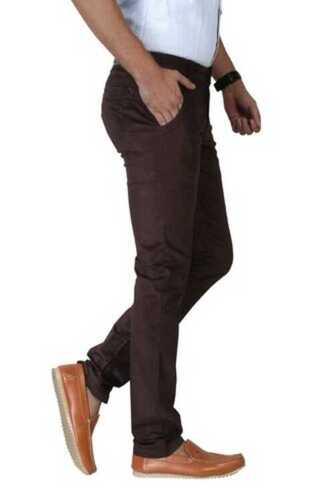 Brown Casual Trouser With 2 Side Pockets, 2 Back Patch Pockets, Button And Zipper Closure 