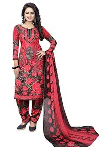 Red And Black Lightweight Cotton Silk Fabric Full Sleeves Skin Friendly Women Salwar Suit