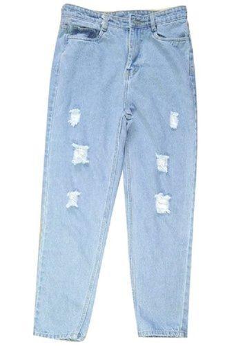Slim Fit Shredded Denim Lightly Blue Jeans For Women'S Age Group: >16 Years