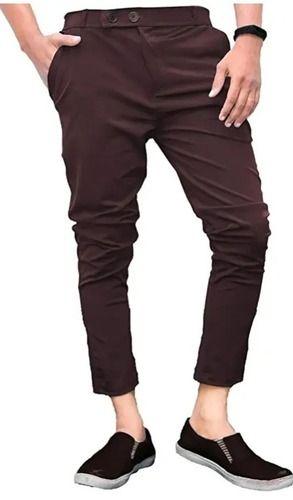 Breathable Slim Fit Type Brown Polyester Fabric Button Closure Double Pocket Mens Trouser