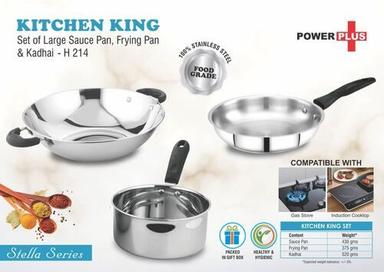 Kitchen King: Set Of Stainless Steel Large Sauce Pan, Frying Pan And Kadhai