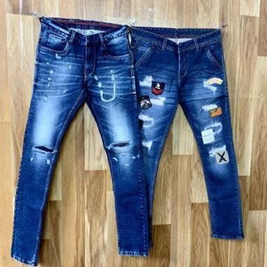Mens Plain Ripped Pattern Stretchable Denim Jeans for Casual Wear