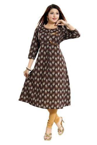 New Collection Of Brown Colorful Ethnic Style Casual Wear Cotton Kurti